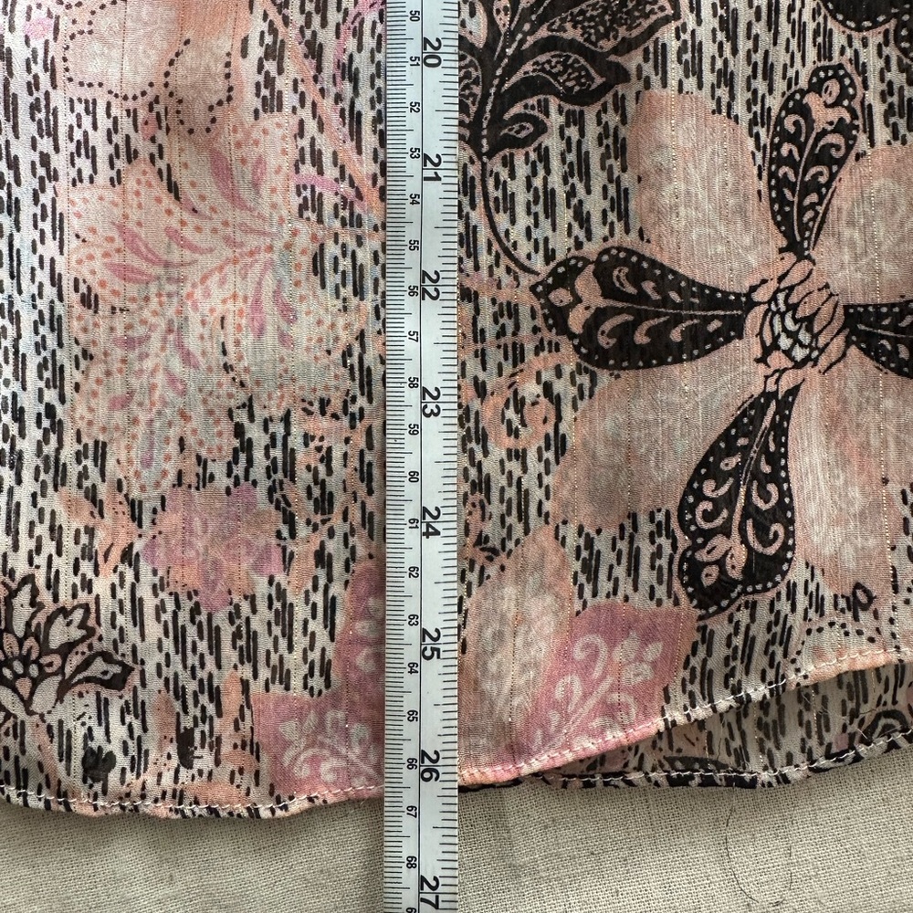 Floral Ruffle Sleeveless Blouse - Pink/Black Sheer Y2K Size Small - Picture 6 of 6